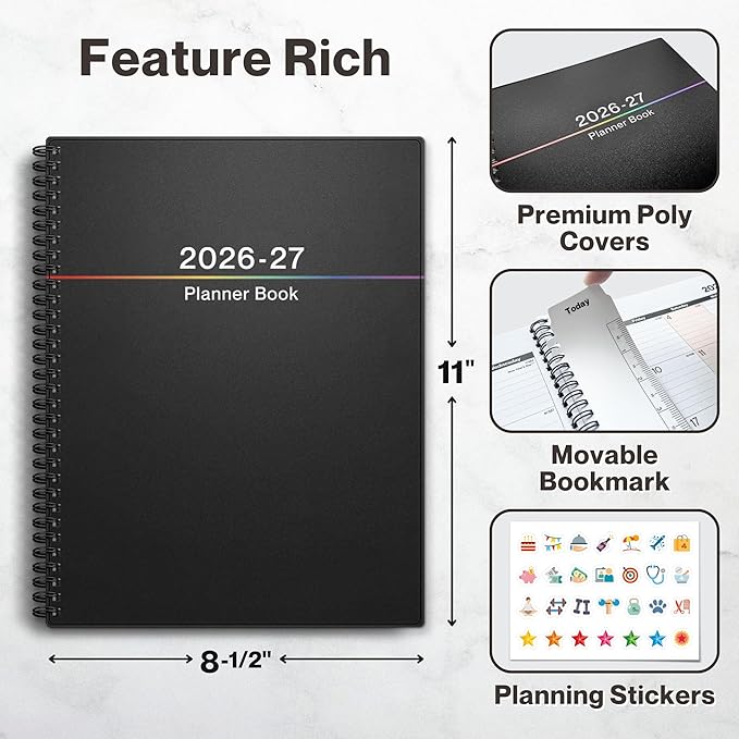 Dunwell 2026-2027 Planner 8.5x11, July 2026 to June 2027, Weekly Monthly Agenda with Colorful Tabs, Large Daily Organizer, Bookmark, Notes & Stickers