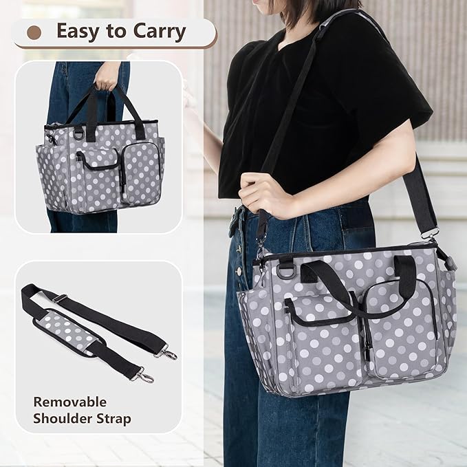 LUXJA Large Bible Bag with Water Bottle Pocket and Shoulder Strap, Bible Tote Bag for Women with Multiple Pockets (Bag Only), Polka Dots
