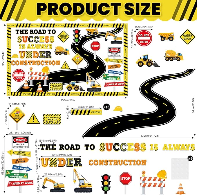 Construction Bulletin Board Decorations Road to Success Cutouts Construction Positive Sign Classroom Decor Traffic Inspirational Bulletin Board for Classroom Chalkboard Back to School Supplies