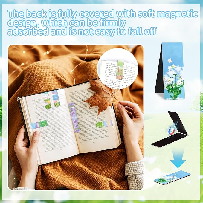 96Pack Magnetic Bookmarks for Reading Women Men Teacher Book Lovers Gifts, Bookmarks Bulk Personalized Bookmark Magnet Bookmark Clips Cute Pretty Funny Book Markers (Flower)