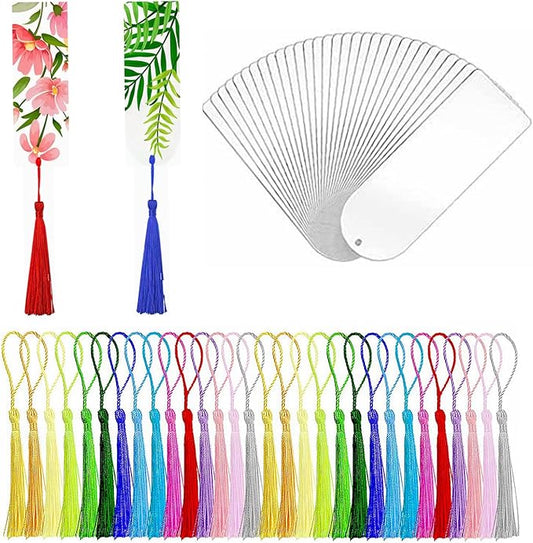 30PCS Acrylic Bookmark Blanks, Clear Acrylic Craft Bookmarks with 30PCS Colorful Tassels, Transparent Rectangle Round Bookmarks Bulk for DIY Crafts Hanging Tag Gift Tag Price Tags- Semicircle