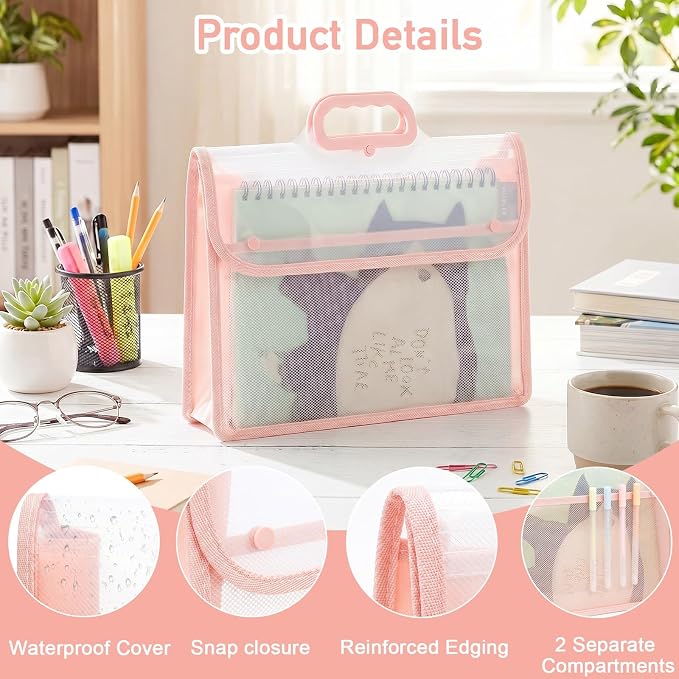 SAYEEC Plastic Expanding File Folder Portable Folders with Handle Transparent File Folder Organizer Large Capacity Document Organizer Briefcase Pouch Bag for Office Home, Fit Letter/A4 Size (2 Pack)