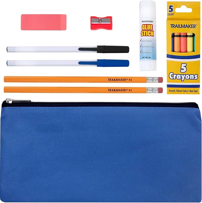 Trail maker 48 Pack Bulk Pencil Case with Supplies Included for Kids, Classrooms - Individually Packaged for Donation | Bulk School Supply Kits for Kids Kindergarten, K-6 Back to School Supplies