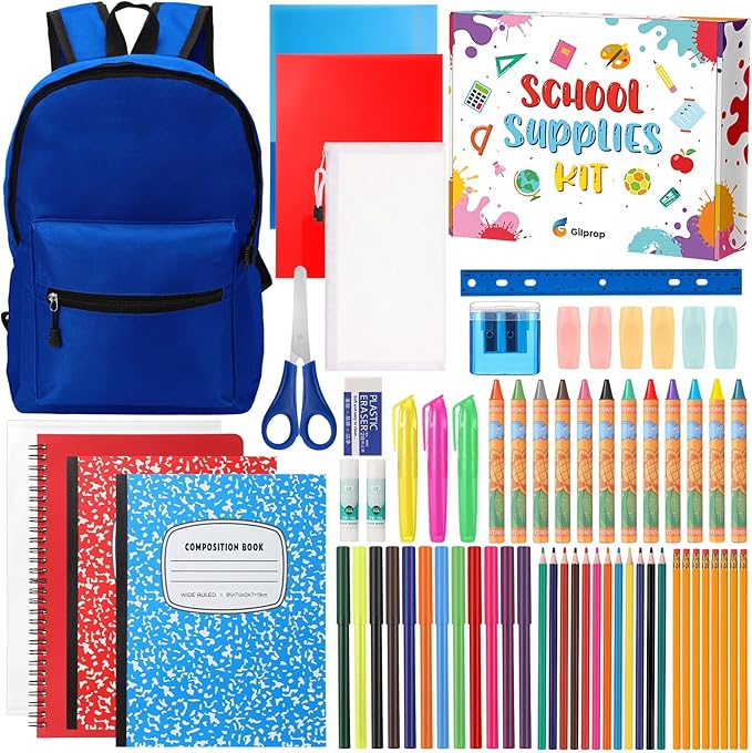 Gilprop 79 Pcs Christmas Gift Box for K-5 Elementary Middle Kit Bundle Bulk Essential for Operation Charity Xmas Gift(Navy Blue)