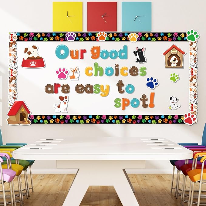 Kosiz Pet Dog Bulletin Board Decoration Set 118 ft Scalloped Bulletin Board Borders Classroom Poster Border Trim with 257 Pcs Letter Number Symbol Cutout for School Decor