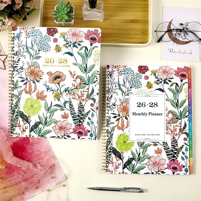 2026-2028 Monthly Planner/Calendar - 3 Year Monthly Planner 2026-2028, Jan. 2026 - Dec. 2028, 9" × 11" Calendar Planner 36-Month with Tabs, Twin-Wire Binding, Two-Side Pocket, Celebrity Quotes ＆ Notes