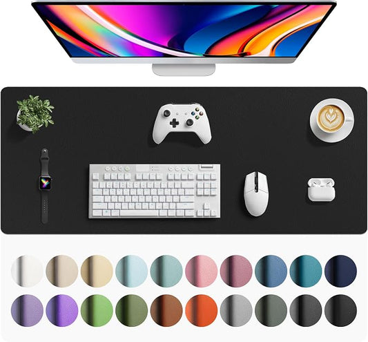 Aothia Faux Leather Desk Mat - Large Mouse Pad, Non-Slip PU Leather Blotter, Waterproof Writing Surface for Office and Home (Black, 42" x 17")