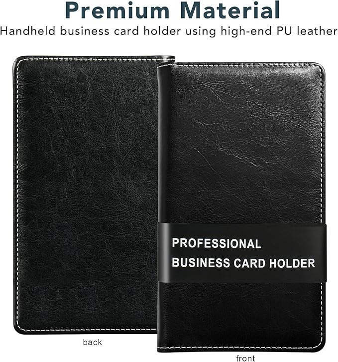 Leather Professional Business Card Holder Organizer Book - 300 Card Capacity Premium PU Folder with Soft Cover, Name Card Credit Cards Binder for Men/Women, Elegant Black