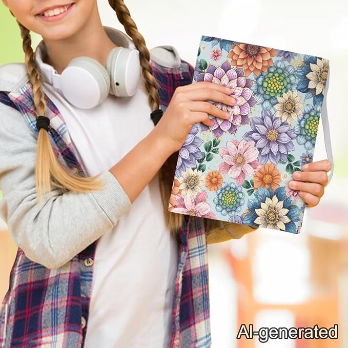 Dreaweet Boho Floral Book Cover Stretchable Book Sleeve Protector 9 x 11 inch Washable Reusable School Office Supplies Book Socks for Women Book Lover