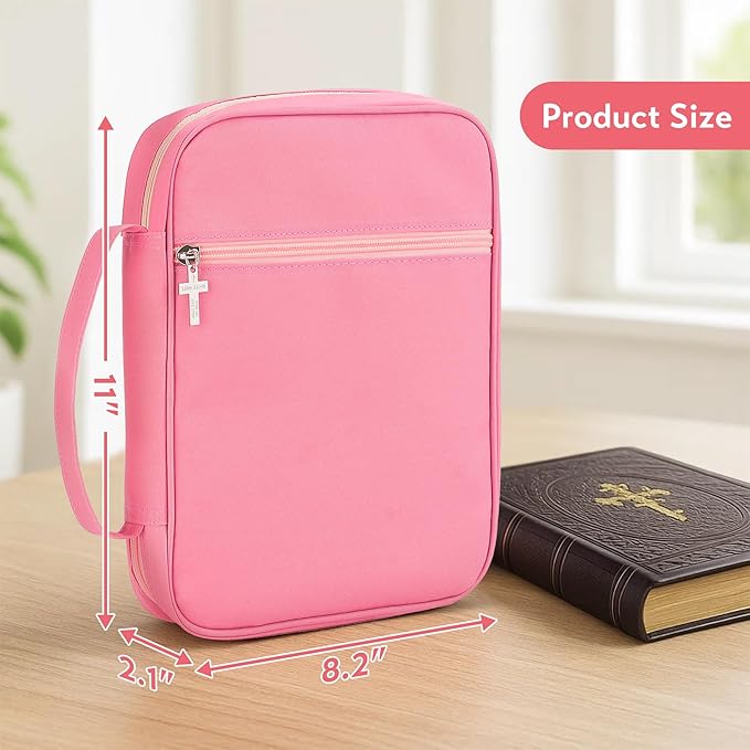 Bible Cover with Durable Handle, Carrying Book Case Church Bag Bible, Protective with Zippered Pocket, Bible Study Accessories Supplies, Gift for Mother Lady Women Men(Pink)