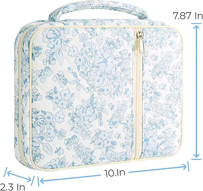 WOBAGMEN Bible Cover Case for Women,Large Bible Tote Bags Organizer Quilted Carrying Case for Girls,Bible Study Supplies Accessories Christian Gifts for Women (Cute Blue Floral, M)