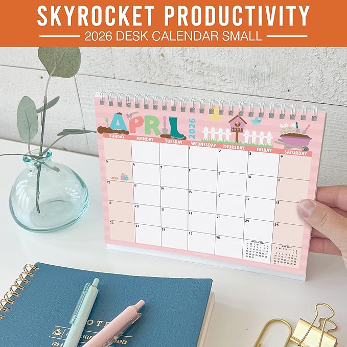 Small Desk Calendar 2026-18-Month 2026 Desk Calendar Small for Home, Office & Classroom, Standing Flip Desks Calendars 2026-2027, Teacher Appreciation Gifts, Graduation Gifts