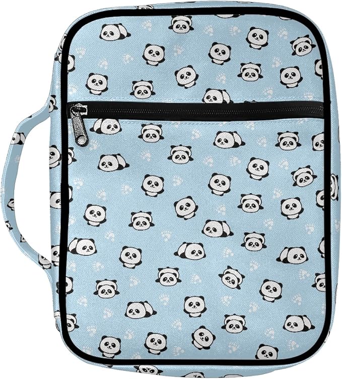 Coldinair Cartoon Pandas Blue Bible Covers for Women Girls Kids,Bible Case Bag Book Cover Scripture Carrying Case with Handle Pockets