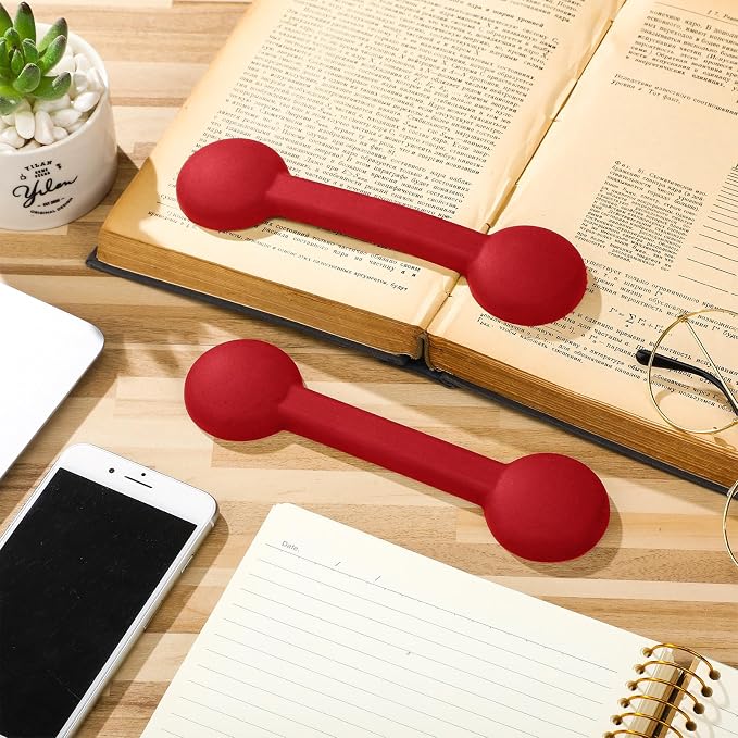 Eersida 2 Pieces Weighted Bookmarks Book Weight Page Holder Rubber Book Weight Bookmark Portable Weighted Rubber Page Holder for Adults Reading (Red)