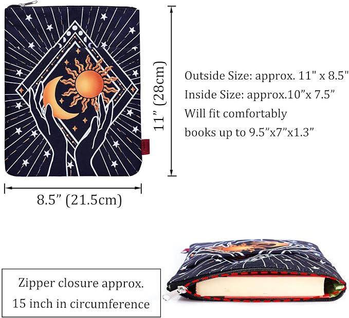 Book Sleeve for Book Lovers, Bookish Book Protector, Book Covers for Paperbacks, Washable Fabric, Book Sleeves with Zipper, Medium 11 Inch X 8.7 Inch