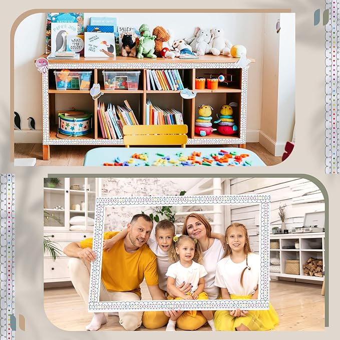 Leinuosen 50.5 ft Bulletin Board Border 44 Pcs Squiggles and Dots Die Cut Border Trims with 20 Sheet Glue Point Bulletin Back to School Decoration for Classroom School Office (Colorful Dots)