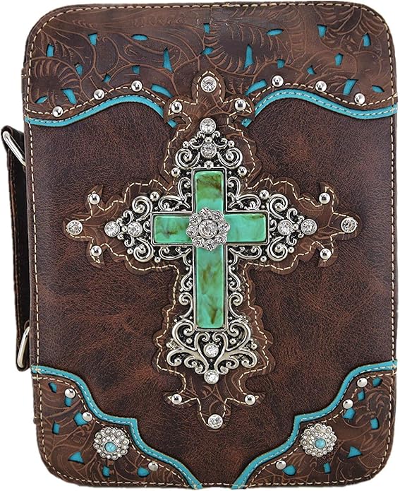 Western Style Embroidered Verse Scripture Bible Cover Book Bibles Carrying Case for Women Extra Strap Purse Messenger Bag