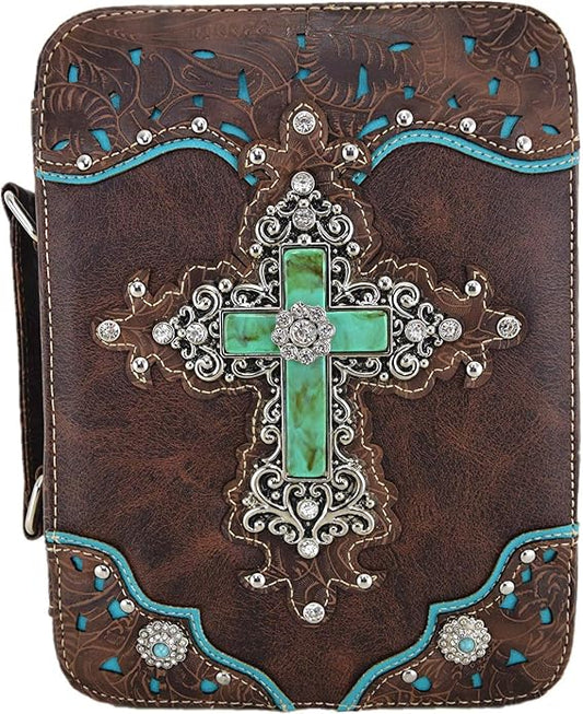 Western Style Embroidered Verse Scripture Bible Cover Book Bibles Carrying Case for Women Extra Strap Purse Messenger Bag