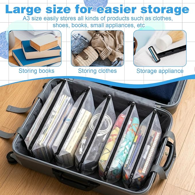 30 Pcs 17x12 Inches Clear Mesh Zipper Pouch Bags A3 Large Reusable PVC Pouches with Smooth Metal Zipper for Office Supplies, Puzzles, Board Games, Travel and Home Organization