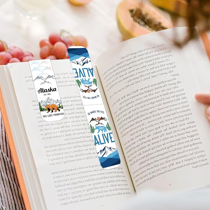 Alaska Souvenirs Magnetic Bookmarks, 30PCS Alaska Gifts Book Mark Clips with 15 Designs, Travel Souvenirs Gifts for Men Women Travelers Readers Office School Supplies