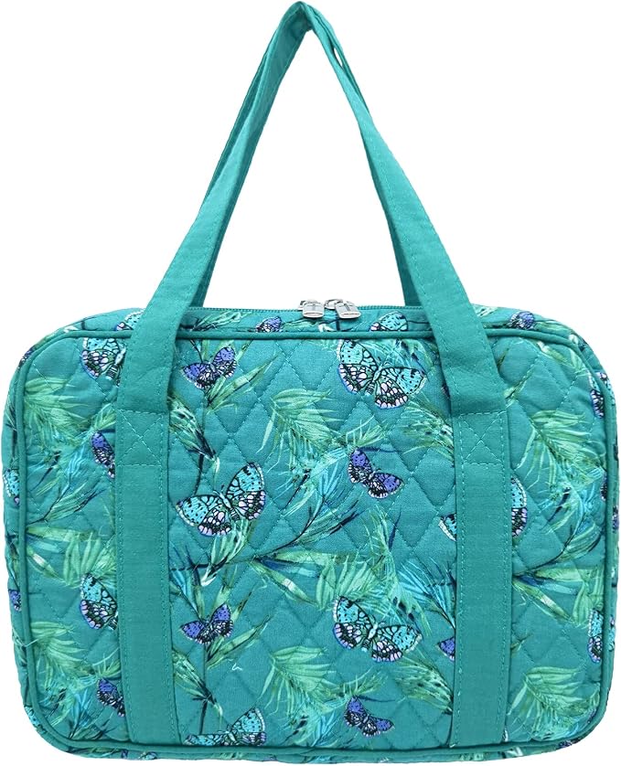 DIWI Quilted Bible Cover Large Sizes 10 X 7 X 2.75 Inches Bible Tote Good Book Case Teal Color (L, C2 Butterfly Green)