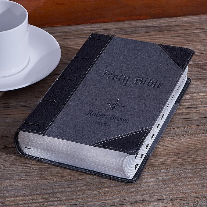 Personalized KJV Giant Print Bible King James Version Two-Tone Faux Leather Holy Bible with Custom Name Includes Up to 3 Rows of Text, Custom Gift for Christian & Religious Celebrations
