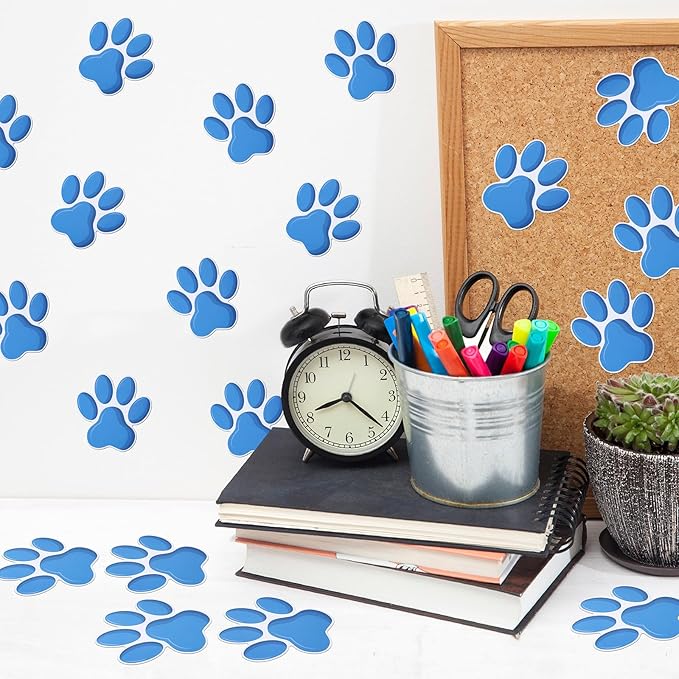 Junkin 60 Pcs Mini Paw Prints Cutouts Accents Bulletin Board Patrol Table Decorations Wall Decal Poster for Kids Educational School Home Party Supplies(Light Blue)