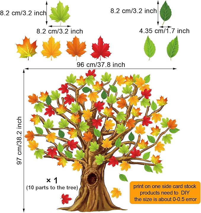 Gersoniel 90 Pieces Classroom Tree Bulletin Board Decorations Conversation Fall Leaves Cutouts Autumn Stickers for Classroom Home Wall Decor(Natural Style)
