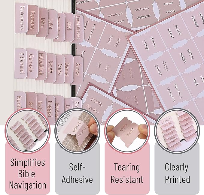 Mr. Pen- Bible Tabs, 75 Tabs, Pink Shades, Gold Foil Lettering, Laminated Bible Tabs for Women and Men, Bible Tabs for Study Bible, Bible Index Tabs, Bible Book Tabs, Bible Labels Tabs