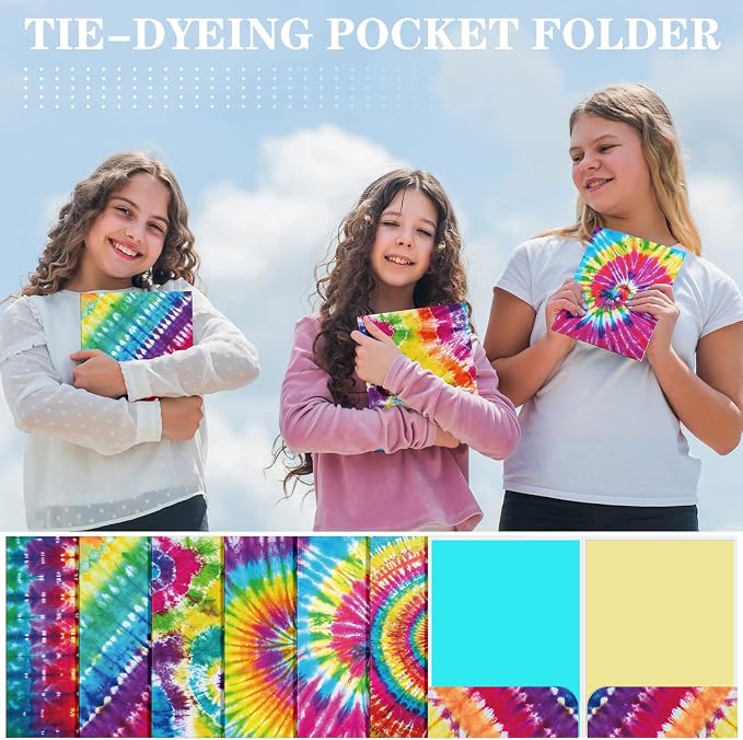 Outus 24 Pcs Tie Dye 2 Pocket Folders Letter Size Decorative File Folders Heavy Duty Office Supplies with 2 Pocket for Parent Teacher Communication Office, 12. 2 x 9. 3 Inch