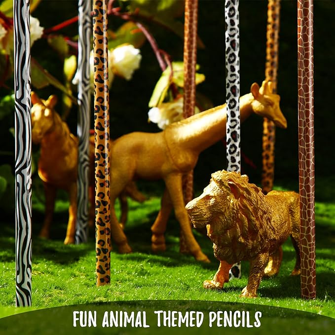 36 Pcs Animal Jungle Print Pencils Cheetah Safari Party Favor Back to School Gifts for Student Wood Zoo African Animal Leopard Cheetah Pencils with Eraser Teacher Appreciation Supplies, 6 Styles