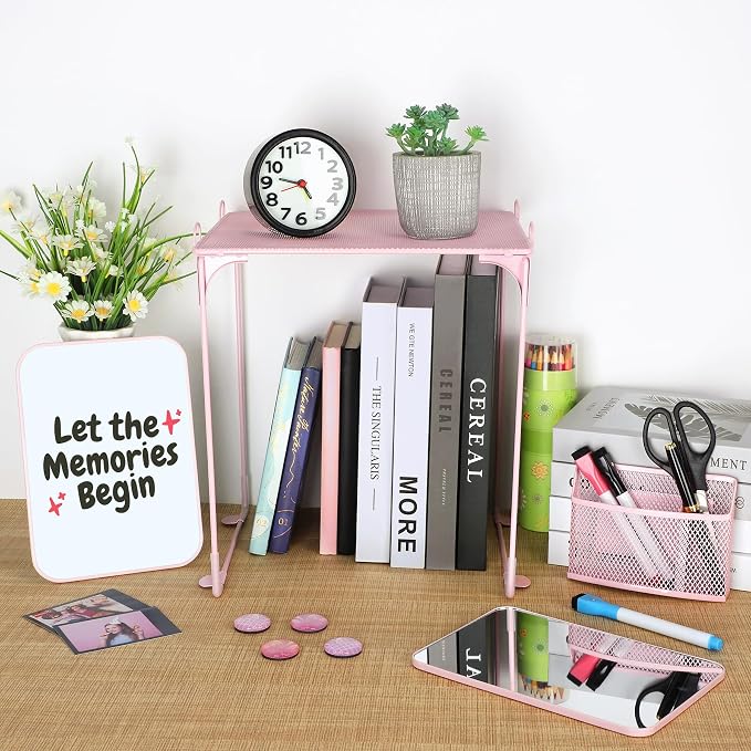 AKONEGE 11 PCS Locker Accessories Kit Pink Locker Organizer Decorations Supplies Includes Folding Shelf, Magnetic Mirror & Whiteboard, Pen Holder, Dry Erase Markers, Magnets, Back to School Essentials