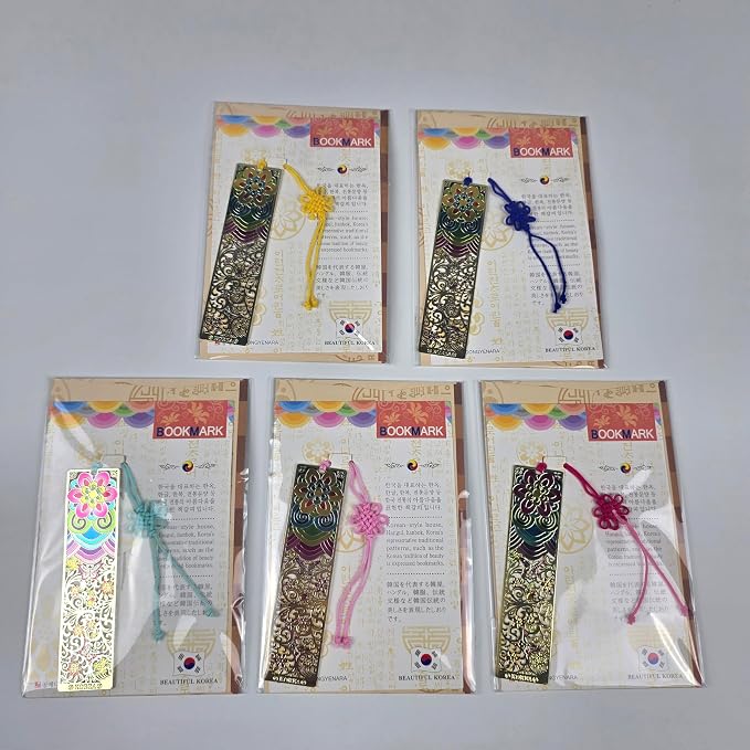 Korean Bookmark 5 Pack with Tassels, Traditional Design Page Holder, Cute Bookmarks for Women, Book Stuff, Reading Accessories for Book Lovers, Bible Bookmarks, Unique Korean Gifts
