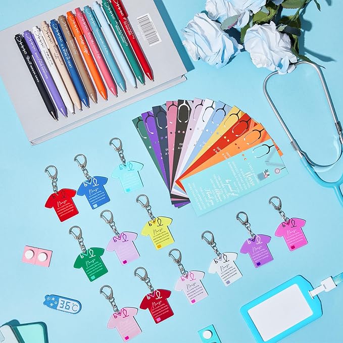 Jetec Nurse Appreciation Gifts Bulk 2026 Nures Week Pens for Women Men Graduation Students Inspirational Bookmark Card Ballpoint Pen Keychain for Nursing Coworker Assistant Thank You Gifts(24 Sets)
