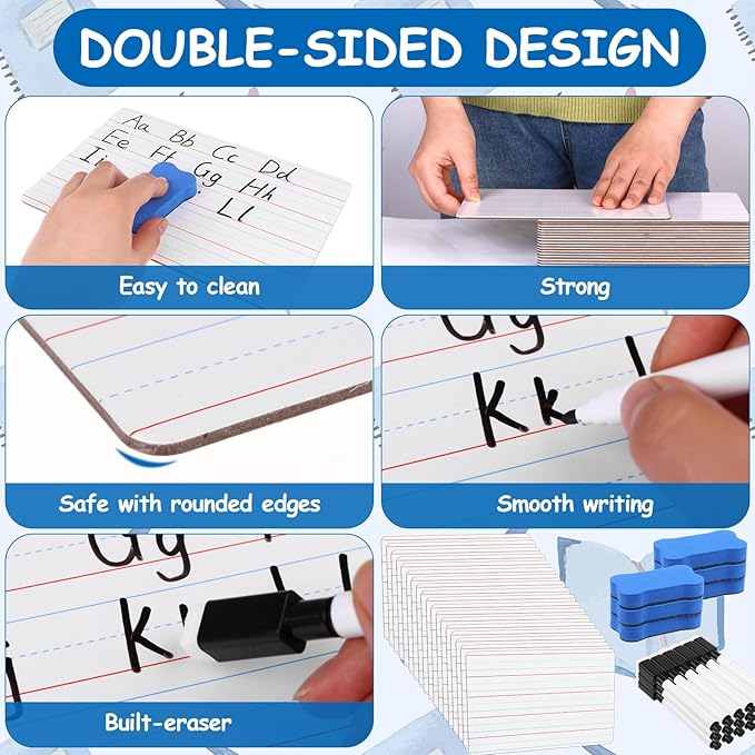 18 Pack Dry Erase Lapboards with Lines 6 x 9 inch Double Sided White Boards with 18 Black Markers 6 Erasers Small White Dry Erase Boards for Students Teacher Classroom Supplies