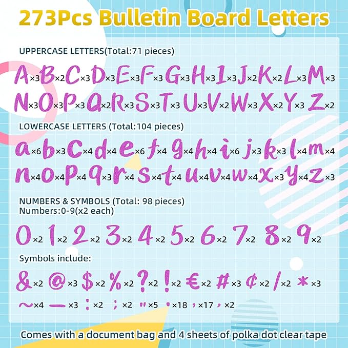 273 Pcs 4 Inch Glitter Bulletin Board Letters Set - Poster Board Letter Cutouts with Alphabet, Symbols, Numbers, Storage Bag - Classroom Decor, DIY Projects, Teacher Supplies, Office (Rose Red)