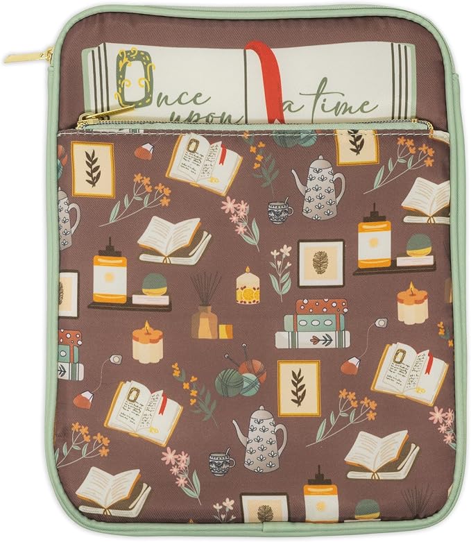 Steel Mill & Co Book Sleeve, Padded Zipper Book Protector for Hardcover & Paperback, 11" x 8" Book Pouch with Front Pocket for Pens, Bookmarks & Supplies (Book Nook- Once Upon A Time)