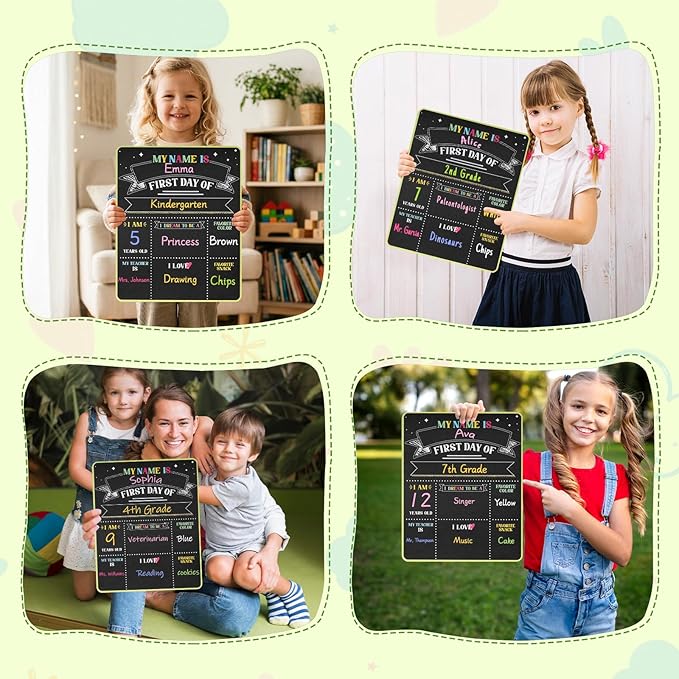 First & Last Day of School Sign - 11x14 Double-Sided Reusable Chalkboard with 7 Chalk Markers - Photo Prop Keepsake Gift for Kids Preschool Kindergarten 1st-5th Grade Back to School