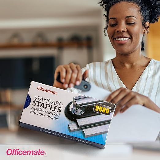 Officemate Standard Staples,5 Boxes of 5,000,1/4″ Full-Strip General Purpose Staples,Fits Standard Desktop and Office Staplers,20-Sheet Capacity,(Pack of 2)