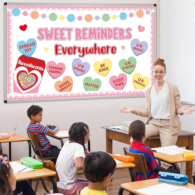 Valentine's Day Bulletin Board Set Conversation Hearts Bulletin Board Classroom Decoration Sweet Reminders Everywhere Poster Cutouts for Class School Nursery Chalkboard Office Wall Door Decor
