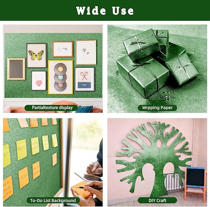 16" × 30ft Green Glitter Bulletin Board Roll Reusable Board Background Paper Wallpaper DIY Art Poster Paper Classroom Bulletin Board Decor for School Office Arts Crafts Home Wall Decor Supplies