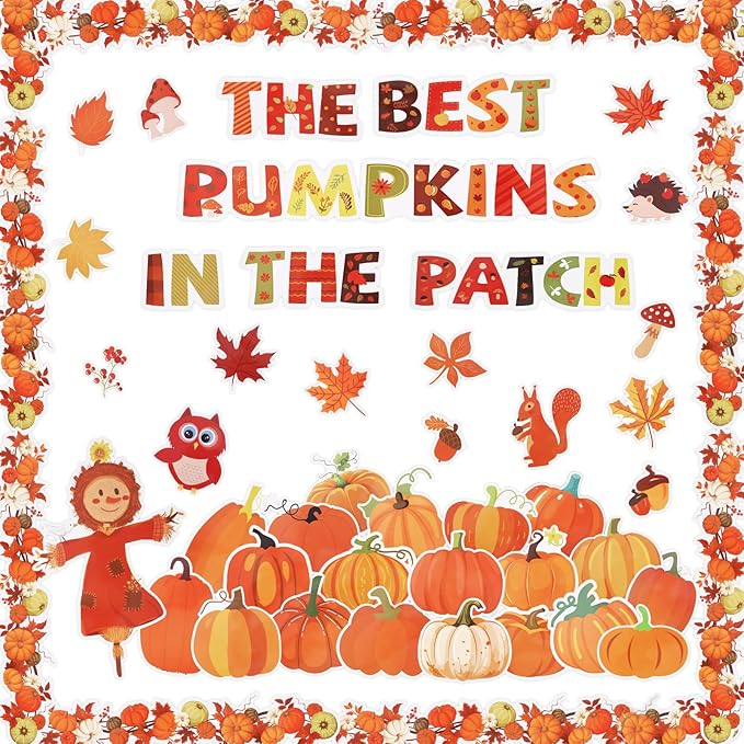 Fall Pumpkin Patch Bulletin Board Decoration - Back to School Decor with Autumn Maple Leaves Pumpkins for Classroom Chalkboard School Bulletin Board Teacher Supplies
