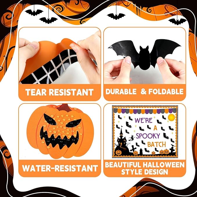 Halloween Bulletin Board Set 3D Halloween Bat Classroom Bulletin Board Pumpkin Castle Witches Paper Cutout Spooky Scary Decoration for Kid Holiday Home School Classroom Wall Chalkboard Decor