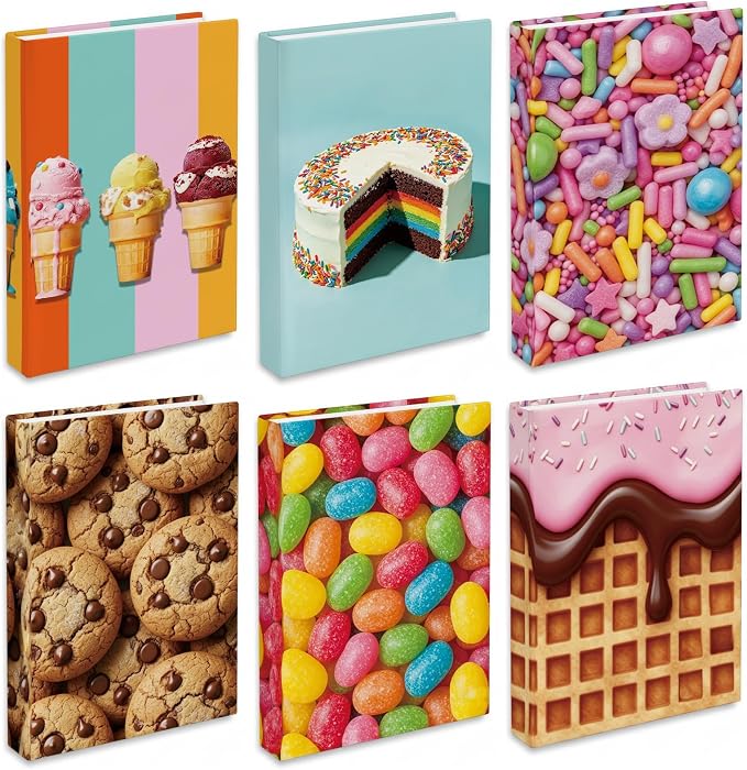 6 Pack Stretchable Book Covers, Jumbo Book Covers for Paperbacks Hardcover Books up to 9 x 11 Inches, Reusable Washable Protective Fabric Books Sleeves, Candy