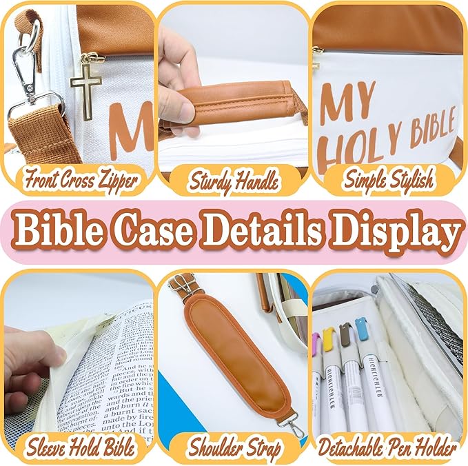 Holy Bible Case for Women & Men, 12" x 9"Large Sturdy Bible Cover with Shoulder Strap - Christian Church Bag Gift for Bible Study