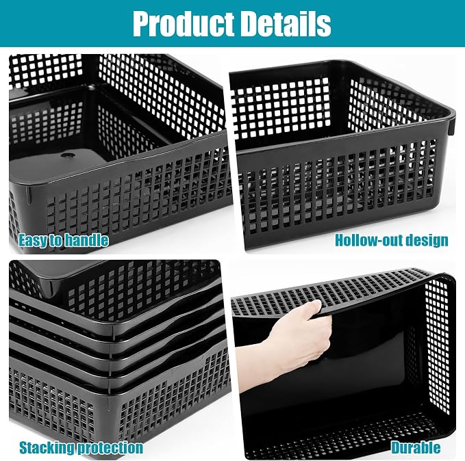 6 Pack Turn in Trays Classroom, A4 Size Plastic Paper Storage Tray, Paper Trays for Classroom, Plastic Storage Baskets for Library, Drawers, Home, Office, Bathroom, Kitchen(Black)