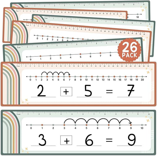 26 Pack Rainbow Boho Number Line Dry Erase Boards Cards, 14"x4", Double-Sided, 0-10 on One Side & 0-20 on Other Side, Math Manipulatives for Student, Education Classroom Must Haves