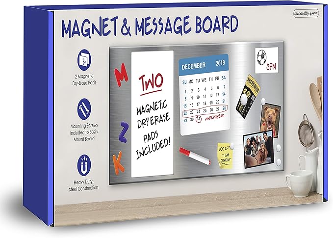 Essentially Yours Magnet and Message Board | Large Mountable 30 x 14 x 0.7 Inch Steel Bulletin Board (Silver)