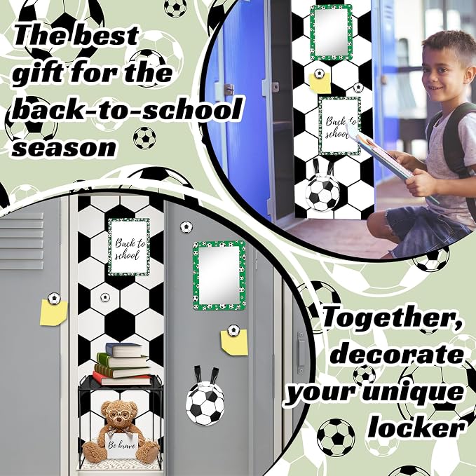 Demonwer 14 Pcs Locker Accessories Kit Soccer Themed Locker Organizer Magnetic Whiteboard Mirror Pen Holder Soccer Stickers for Back to School Essentials Locker Decorations