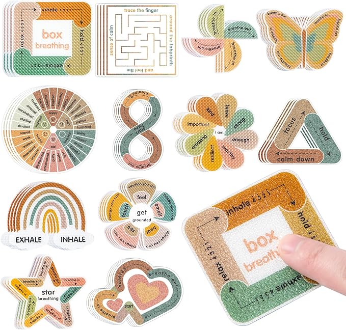 Sensory Strips for Anxiety Calming Stickers, 48Pcs 2 Textured for Mood Calming, Breathing Mindfulness Fidget Sticker for Kids, Anxiety Relief at Office & Classroom Desk